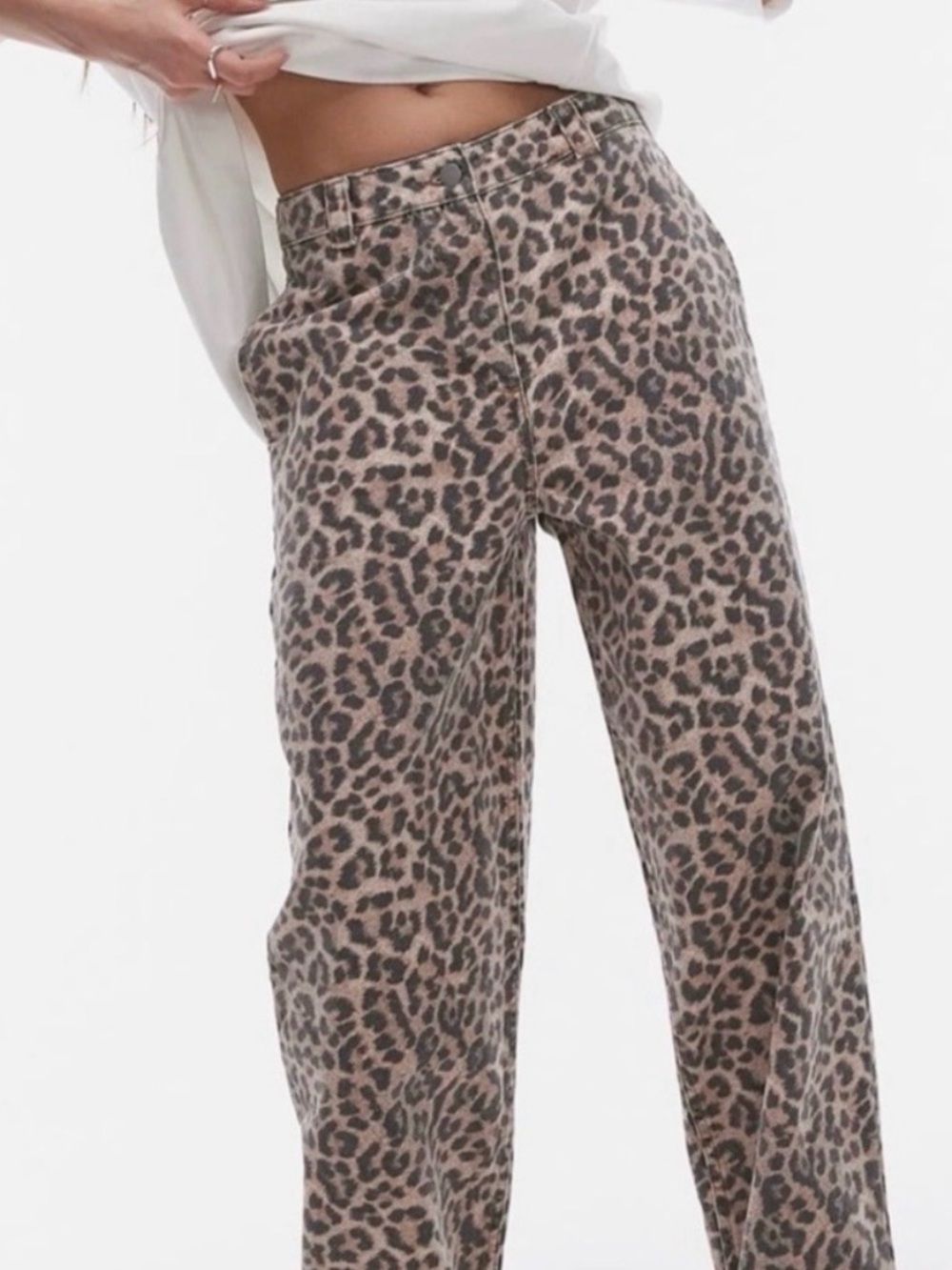 Topshop Leopard Print barrel jeans